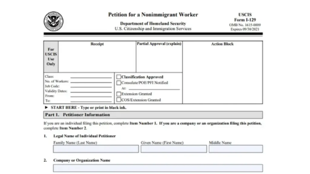 Formulario relacionado con el sistema de visas H-1B y el proceso de solicitud laboral en Estados Unidos